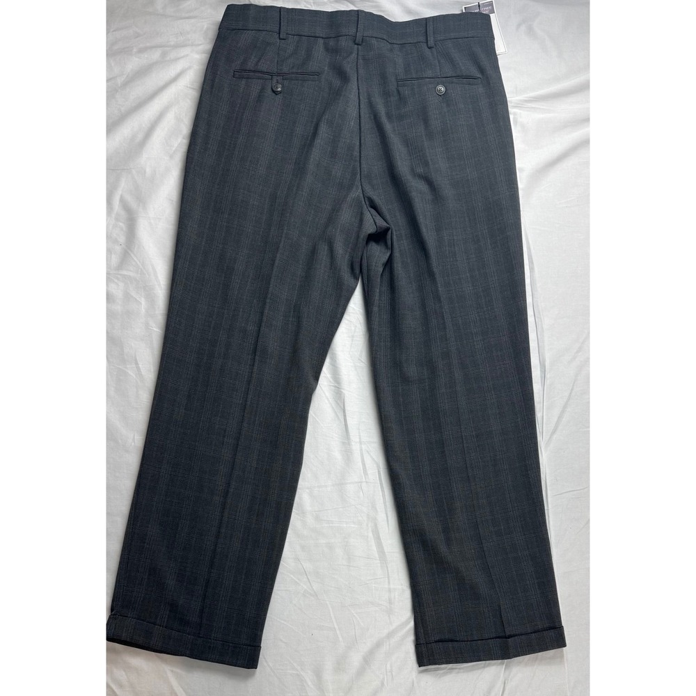Roundtree & Yorke Mens 36x29 Charcoal Gray Check Plaid Pleated Dress Pants - Picture 16 of 16